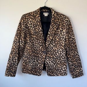 Michael Kors Designer Mid-Length Long Sleeve Leopard Blazer Jacket W/Buttons
